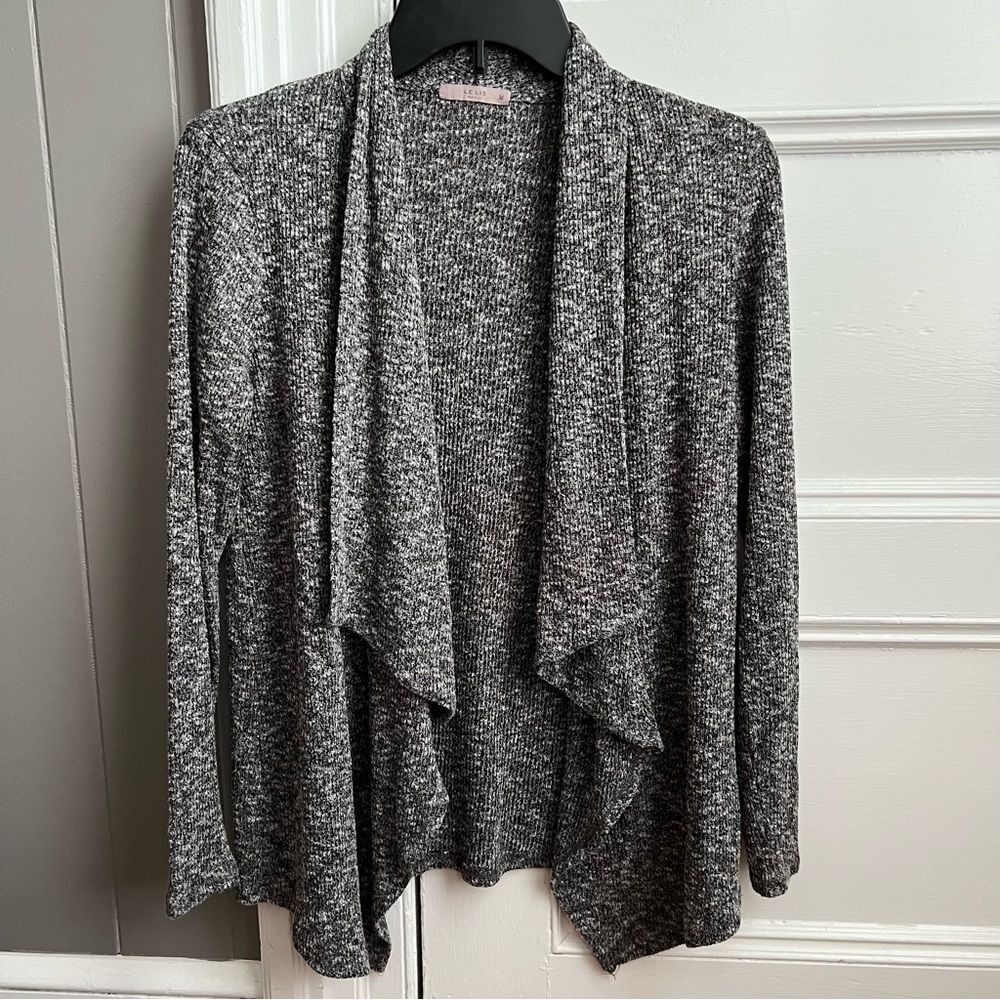 Le Lis Black & White Open Front Classic Long Sleeve Cardigan Sweater S